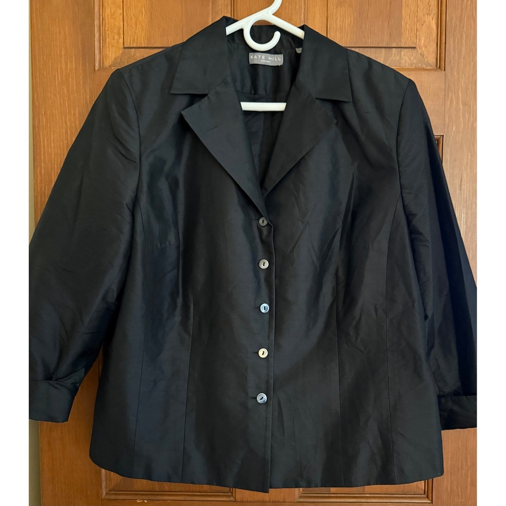 Kate Hill Silk Blazer‎ Jacket Womens Size 18W Black Business Casual Wedding